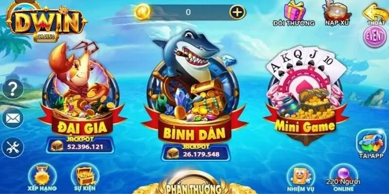 Bắn Cá DWIN - Săn Boss Khủng Dễ Dàng Nhận Thưởng Cực Lớn 2 Đa dạng cấp độ lựa chọn cho người chơi