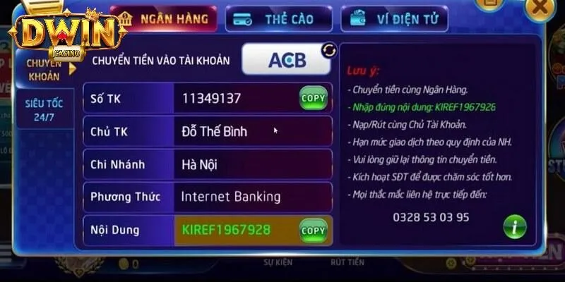 Hướng Dẫn Cách Nạp Tiền DWIN Và Những Lưu Ý Quan Trọng 1 Cách để nạp tiền DWIN khi dùng ngân hàng
