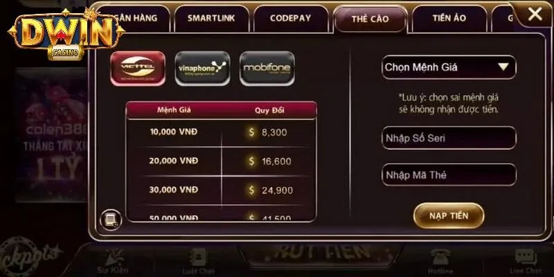 Hướng Dẫn Cách Nạp Tiền DWIN Và Những Lưu Ý Quan Trọng 2 3 bước cơ bản giúp nạp tiền DWIN qua thẻ cào